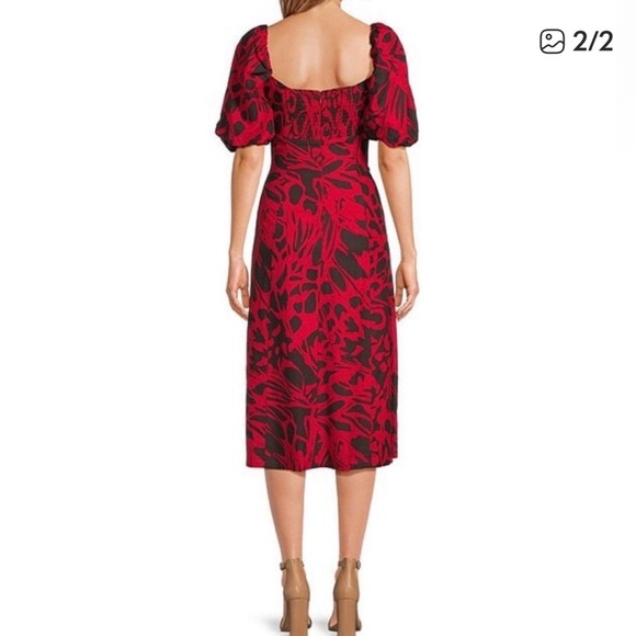 Every Women’s size XL Puff Sleeve Midi Dress red & black festive linen boho - Picture 2 of 7